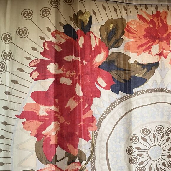 Lucky Brand 100% Silk Scarf Wrap Floral Geometric Pattern Tassel Accents 42 X 42 - Picture 6 of 7